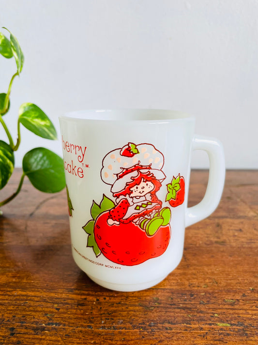 Vintage Strawberry Shortcake Milk Glass Mug - Anchor Hocking - American Greetings Corp.