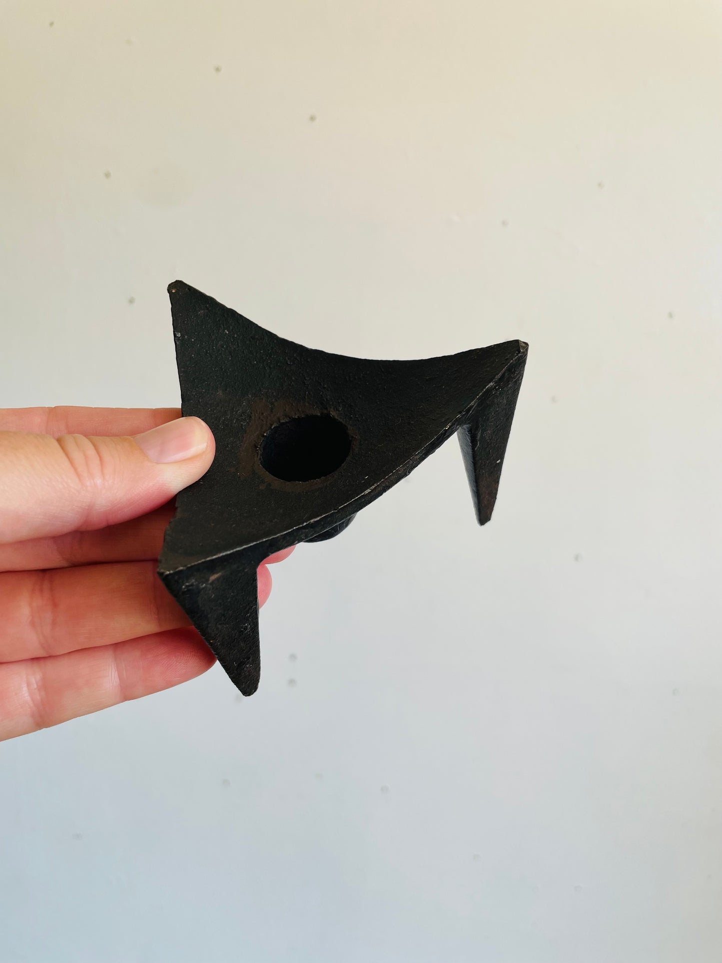 Vintage Mid-Century Modern Scandinavian Style Tripod Black Cast Iron Candle Holder