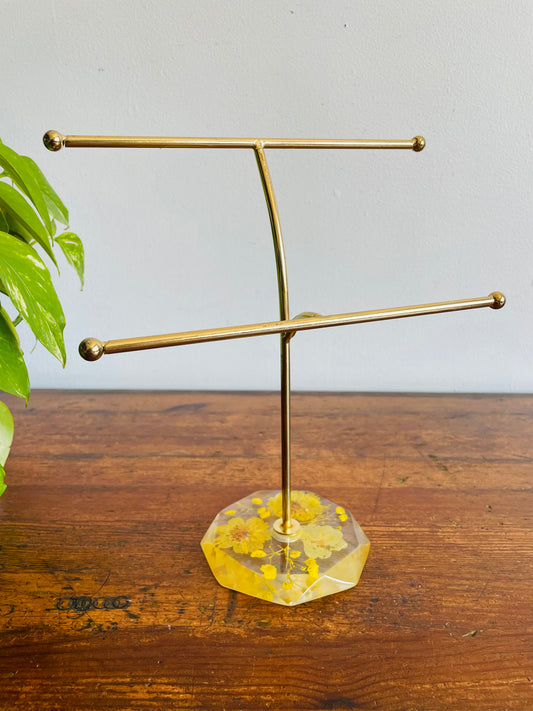 Brass & Resin Necklace Holder with Pressed Flower Base
