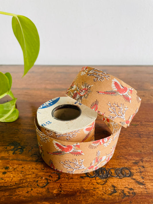 Roll of Fabric Ribbon with Pheasant Bird Graphics On Spool