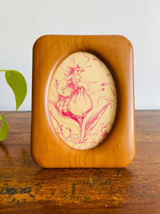 Thai Teak Wood Oval Picture Frame with Fairy Book Print Inside (Hans Christian Andersen's Fairy Tales) - Can Stand or Hang