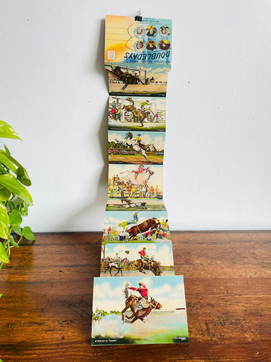 Vintage 1943 Ralph R. Doubleday’s Album of Western Action Prints in Postcard Booklet - 9 Double-Sided Cowboy & Cowgirl Pictures (Total of 18 Images)