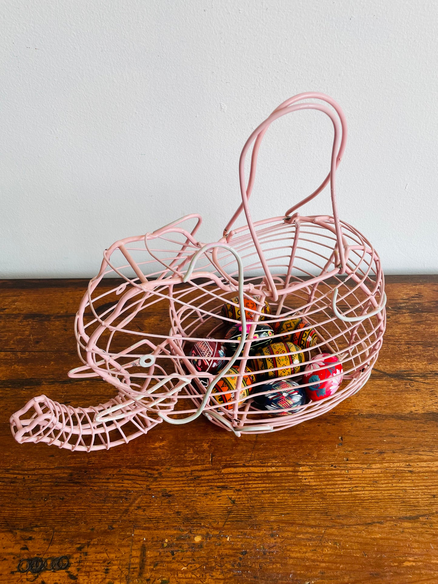 Pink Metal Elephant Egg Basket - Great for Eggs, Fruit, Vegetables, Plant, or Easter!