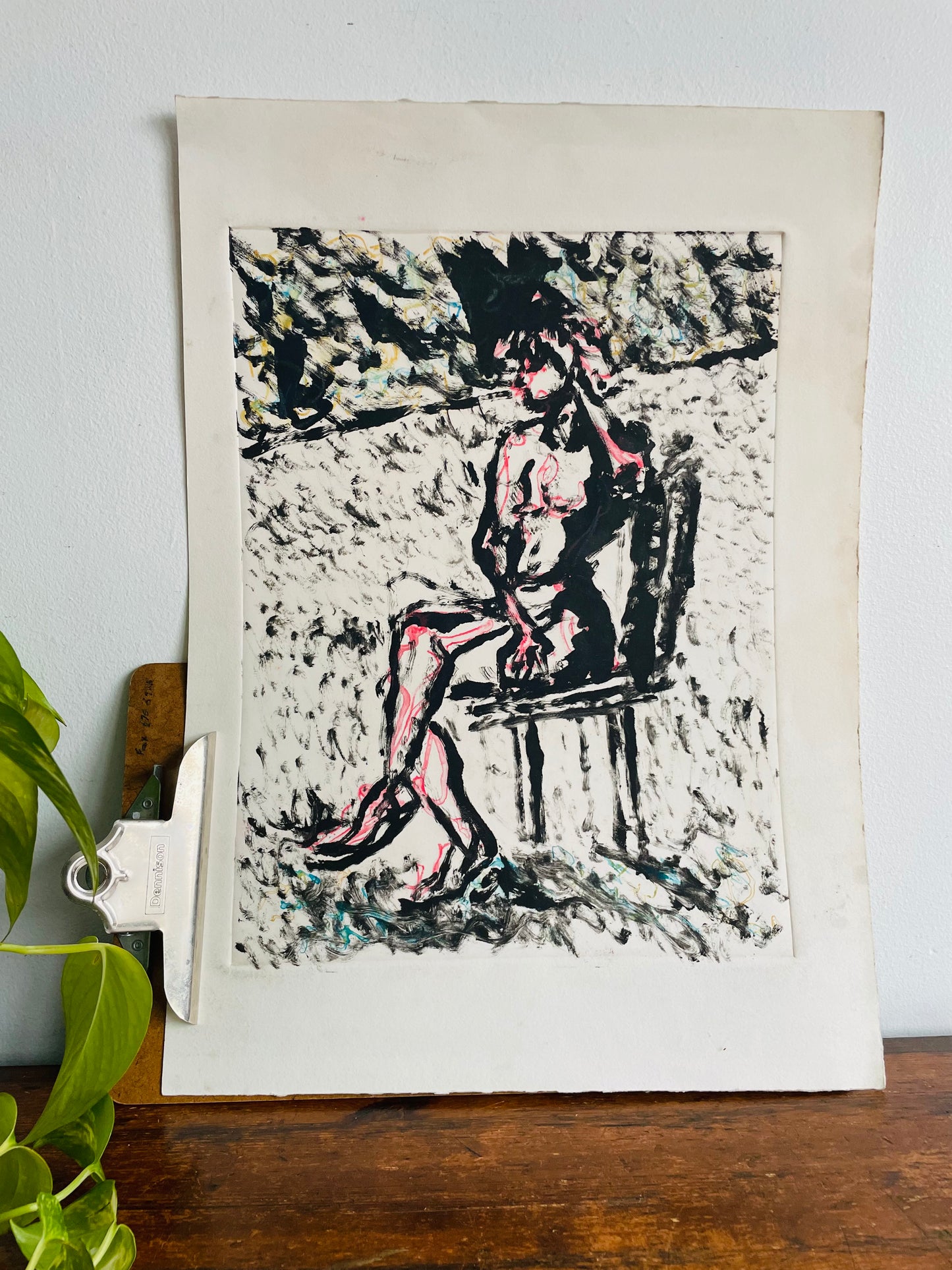 1950s Original Art Mixed Media Painting Sketch - Academic Nude Portrait Study on Paper of Person