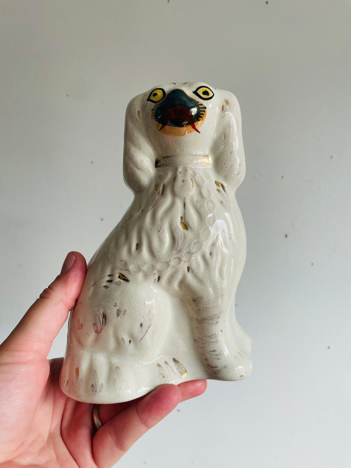 Vintage Staffordshire Fireplace Mantle Dogs - White Spaniel Statue Figurines - Set of 2 - Please Read