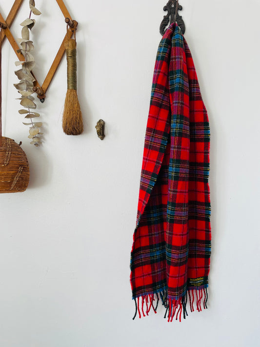 Vintage Ingles Buchan 100% Lambswool Red Tartan Plaid Scarf - Made in Scotland
