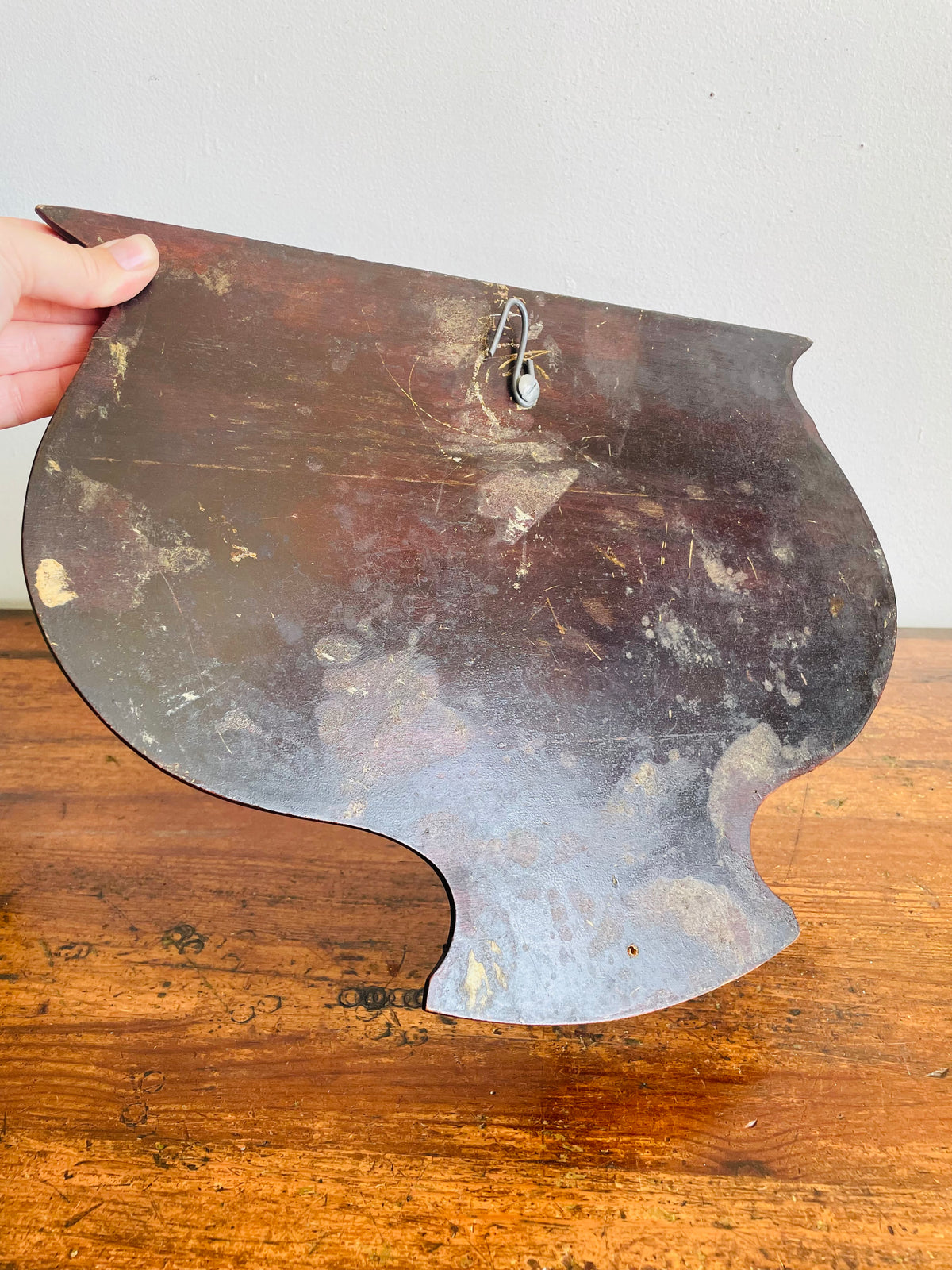 Vintage / Antique Wood Mirror with Gold Trim & Brass Hook for Hanging Items