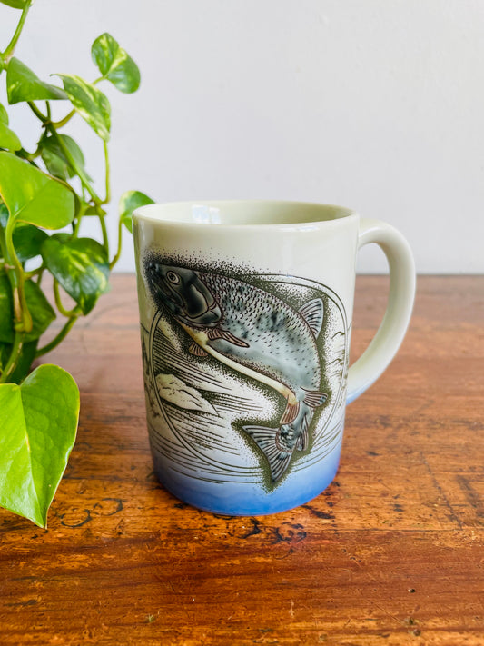 Vintage Jumping Trout Fish in Lake & Nature Mug - Otagiri Style