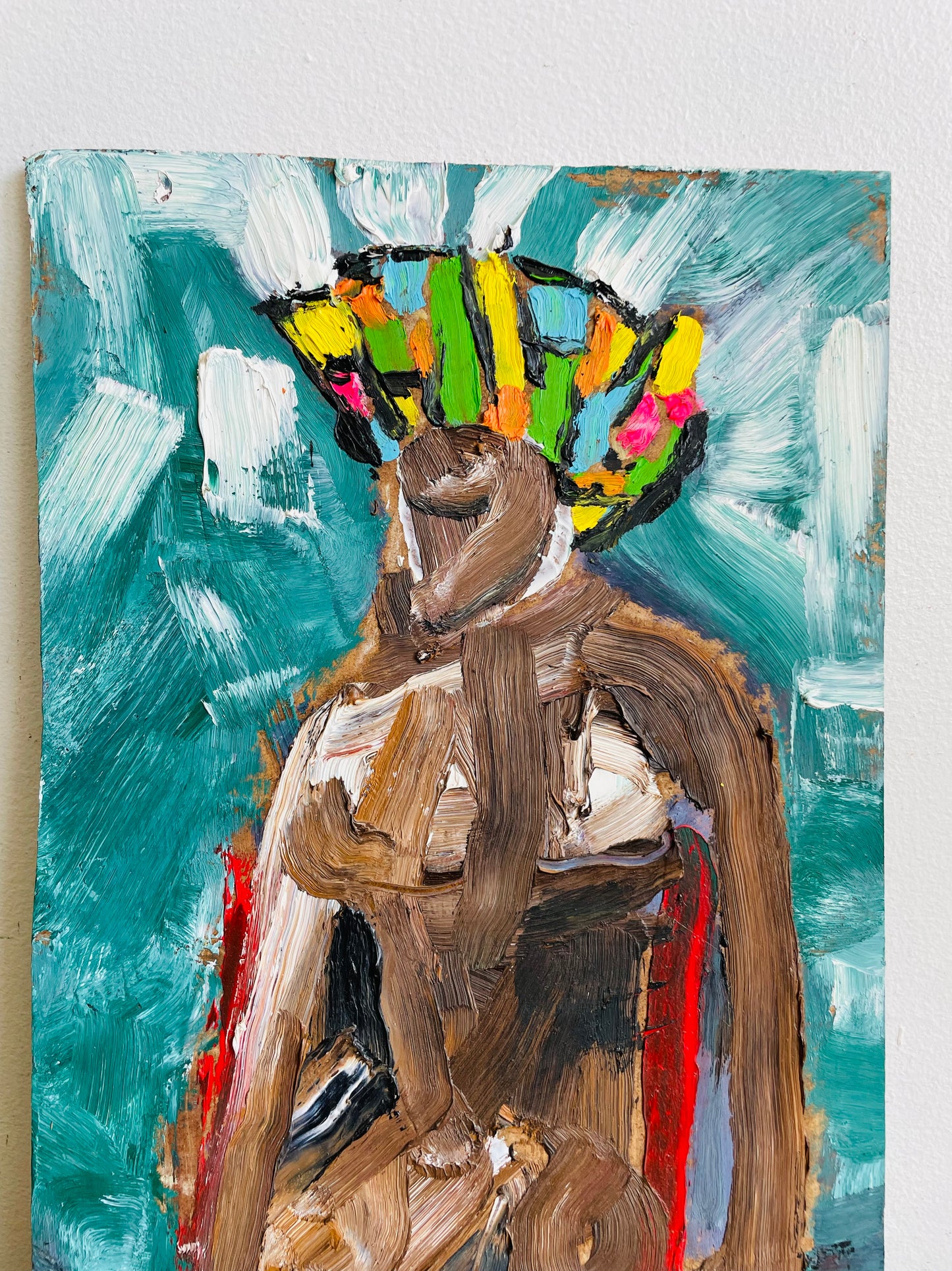 Original Art Abstract Oil Painting on Masonite Board of Nude Woman in Colourful Hat - Purchased from an Artist's Estate in Fort Erie, ON