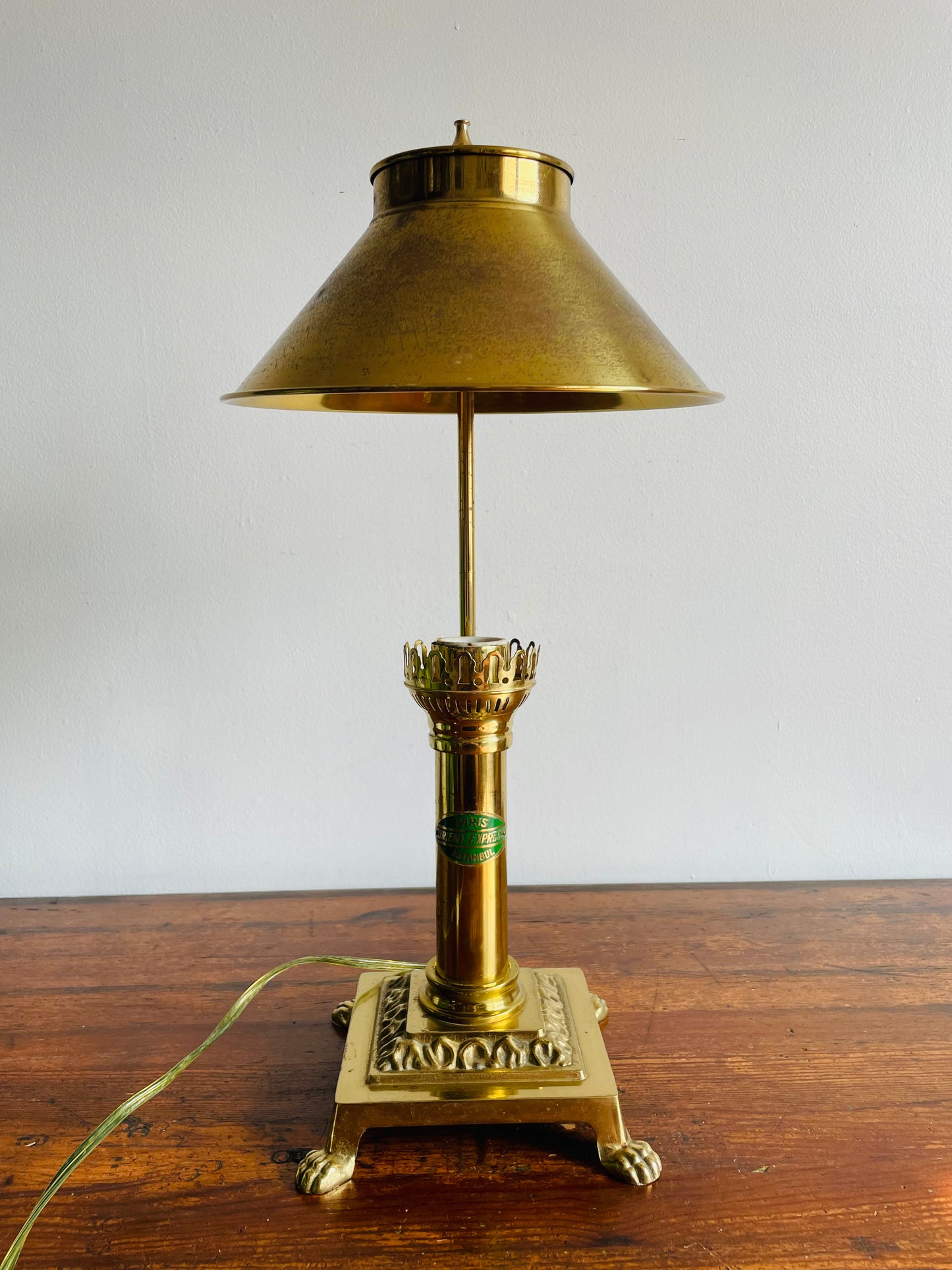 Solid Brass Orient Express Paris-Istanbul Table Lamp - Shade Can Adjust to Preferred Height