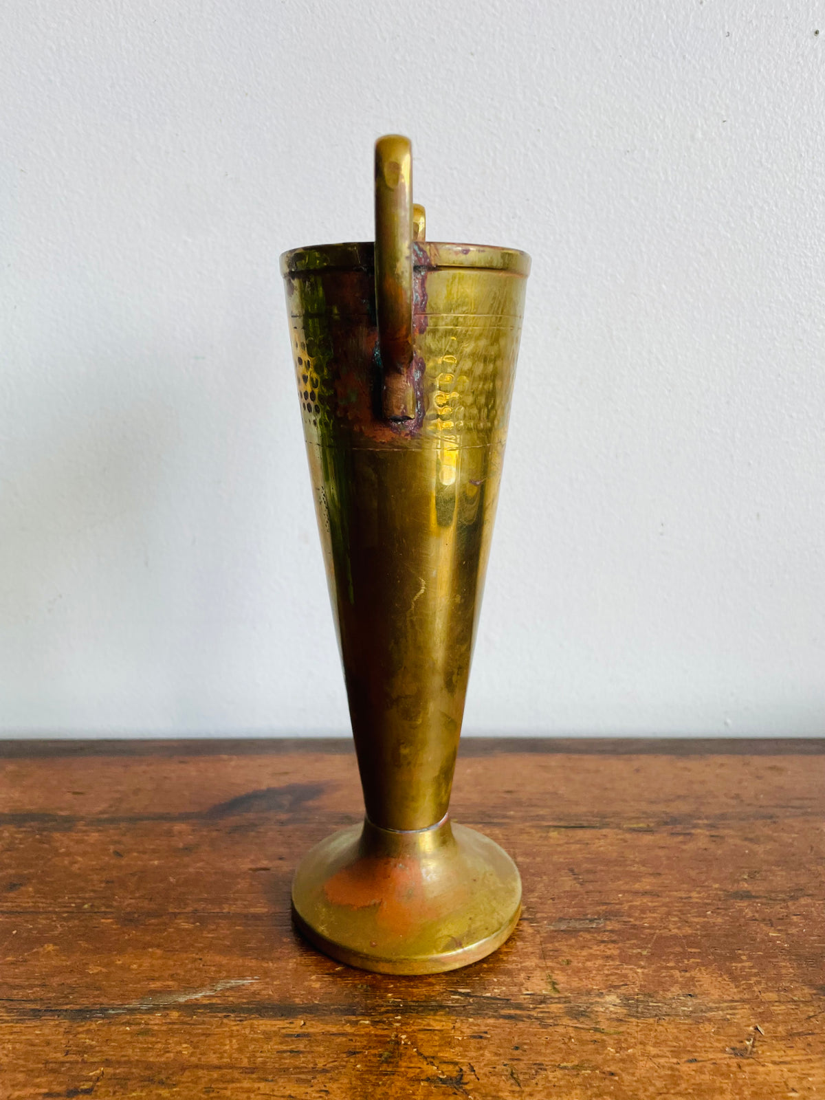 Vintage Brass Trophy Cup-Style Vase with Sand-Filled Base, Twin Handles & Aged Patina - Flowers, Feathers, Long Matches, Incense