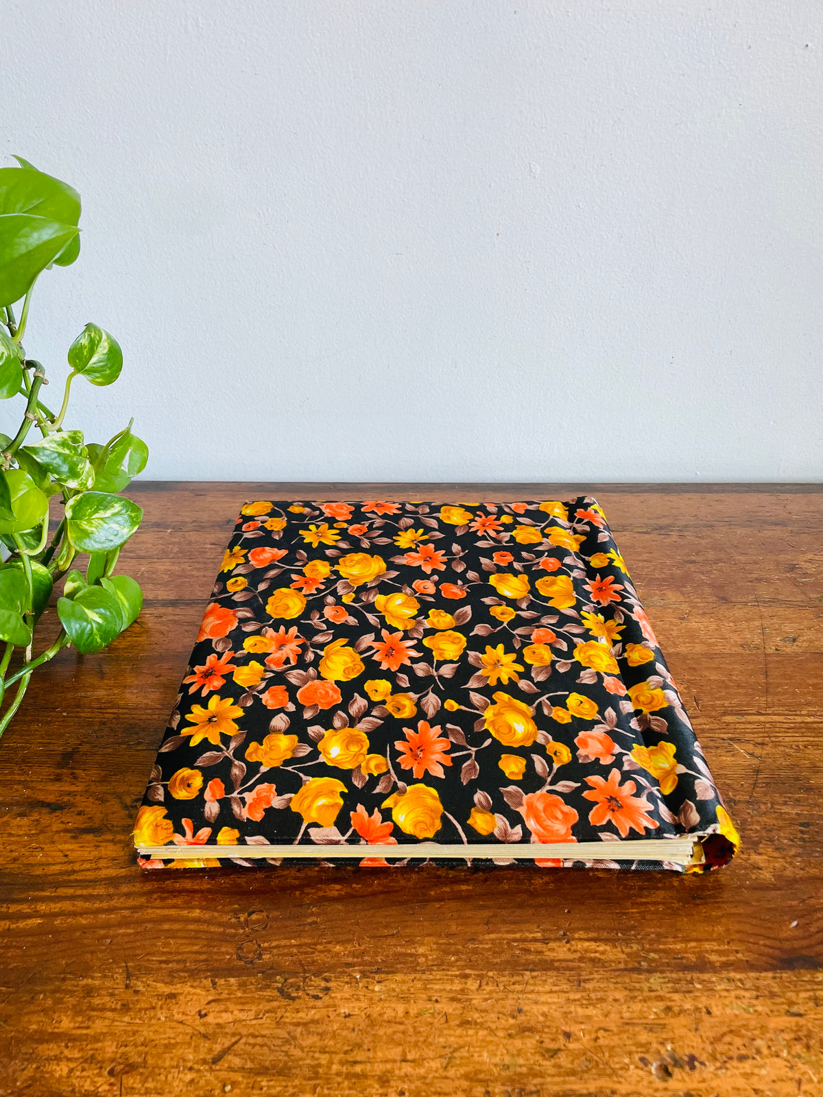 Vintage Groovy Floral Photo Album Scrapbook With Brown, Orange & Yellow Flower Design Fabric Cover
