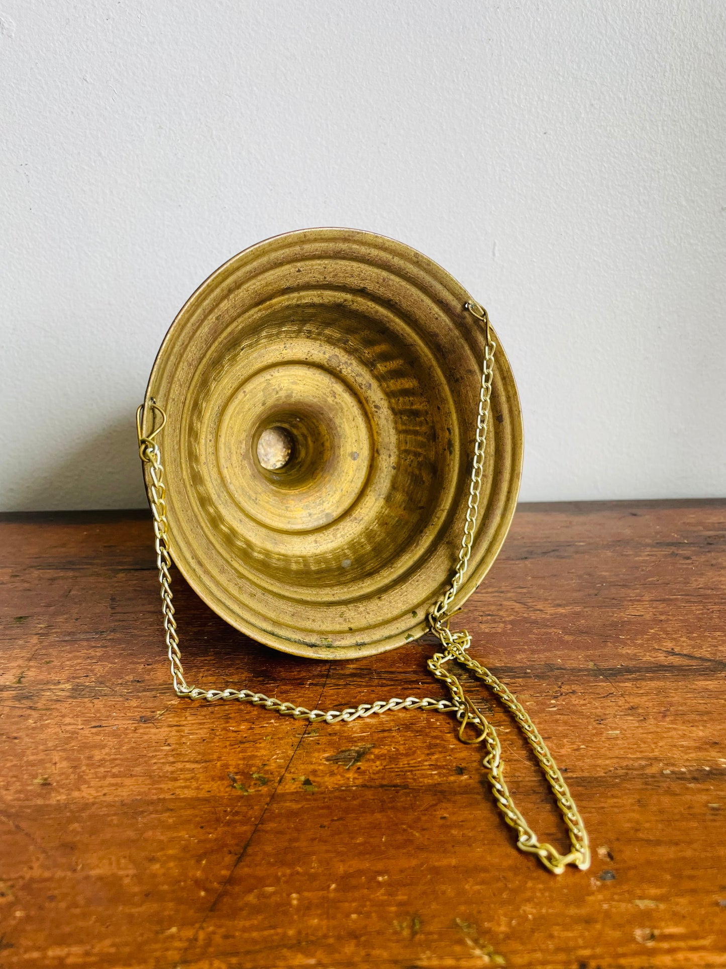 Vintage Brass Pedestal Dish Hanging Planter Pot - Can Stand or Hang from Chain