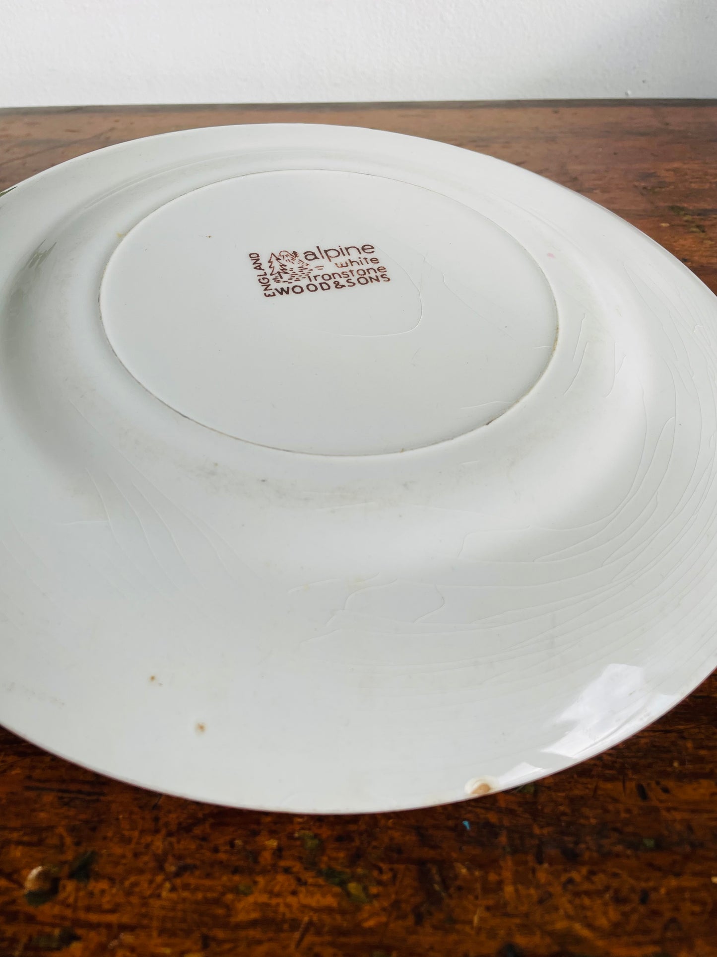 Vintage Wood & Sons Alpine White Ironstone Plate with Brown Flowers, Equestrian / Horse Riders & Dog Design - Made in England