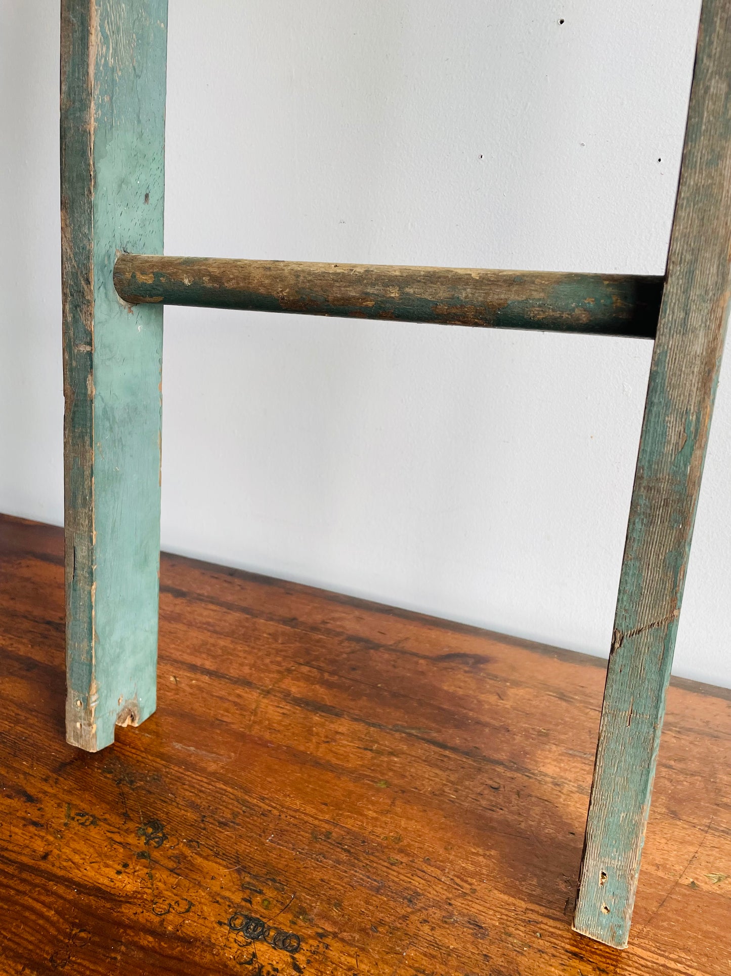 Vintage Rustic Green 5 Feet Tall Wood Barn Ladder - Originally Came from a Farm - Blanket Ladder, Porch Decor, Etc.