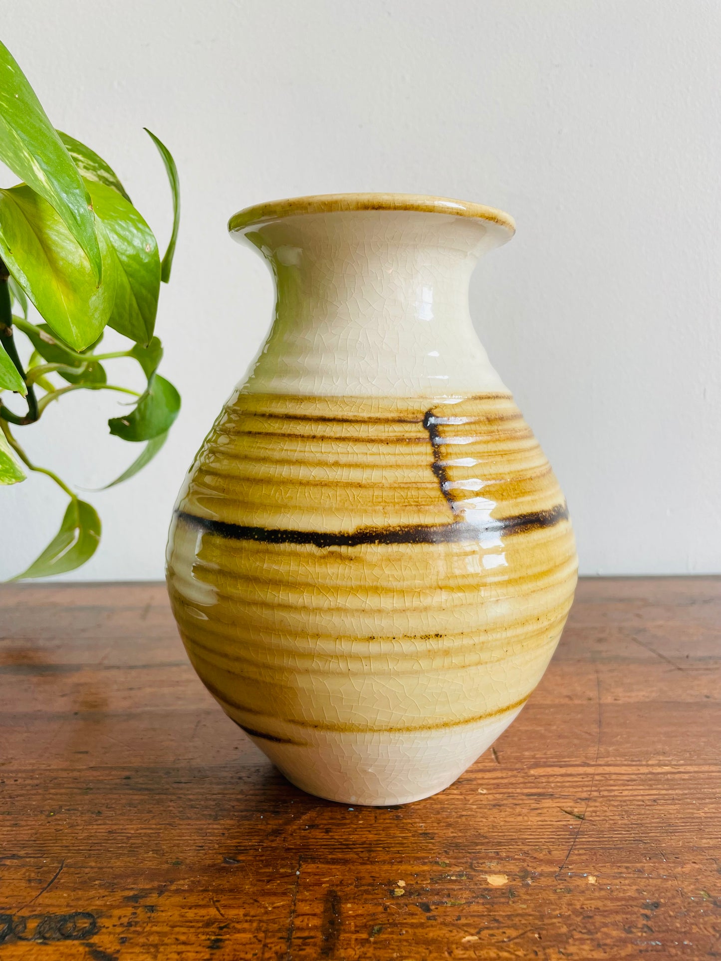 Studio Pottery Vase in Neutral Shades of Tan, Cream & Brown