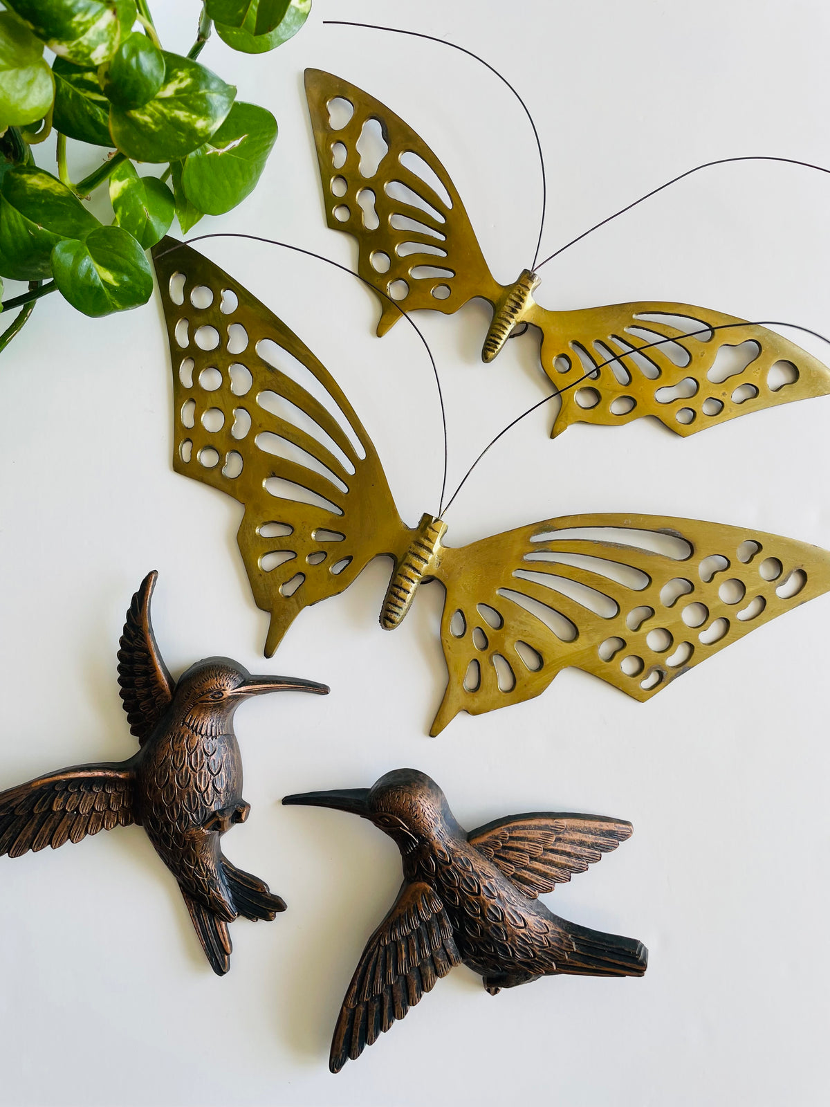 Vintage Dart Industries Wall Hanging Copper Toned Hummingbirds - Set of 2 Birds