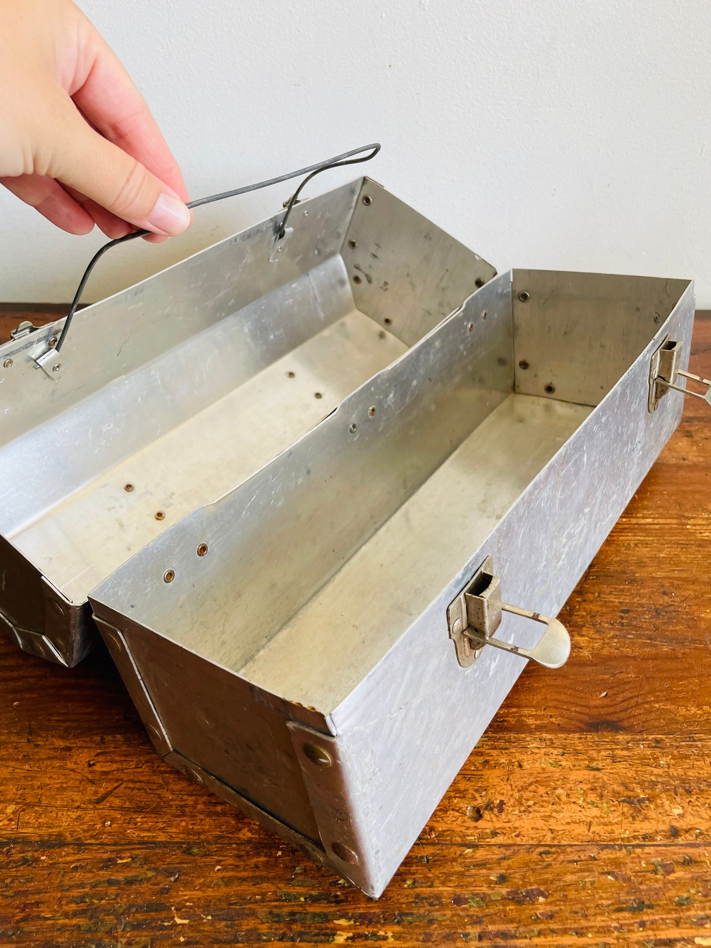 Vintage L. May Mfg Aluminium Metal Silver Miner's Pail / Construction Lunchbox - Made in Sudbury, Ontario