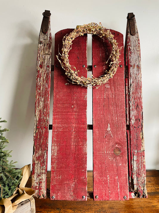 Vintage Rustic & Weathered Chippy Red Sled with Metal Runners & Hardware - Makes Great Porch Decor!