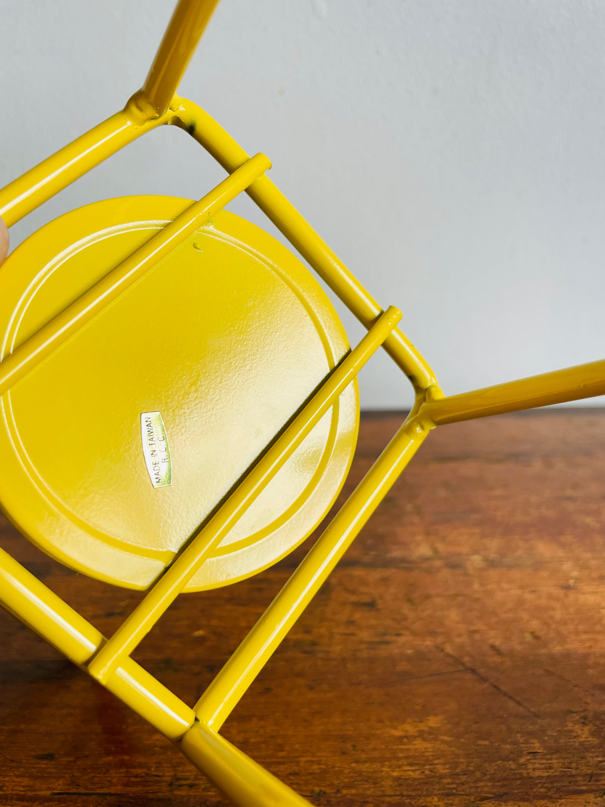 Vintage Bright & Cheerful Yellow Metal Candle Holder Chair or 3" Plant Pot Holder - Made in Taiwan