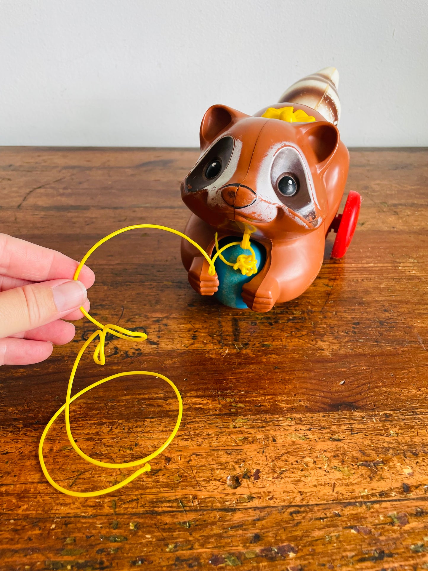Vintage 1979 Fisher Price #172 Roly Raccoon Pull Toy