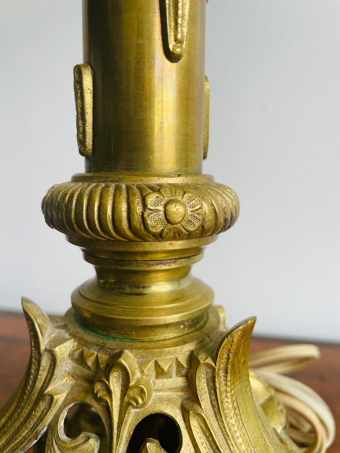 Antique Heavy Solid Brass Church Altar Candle Holder Turned Into Lamp - Originally from Montreal