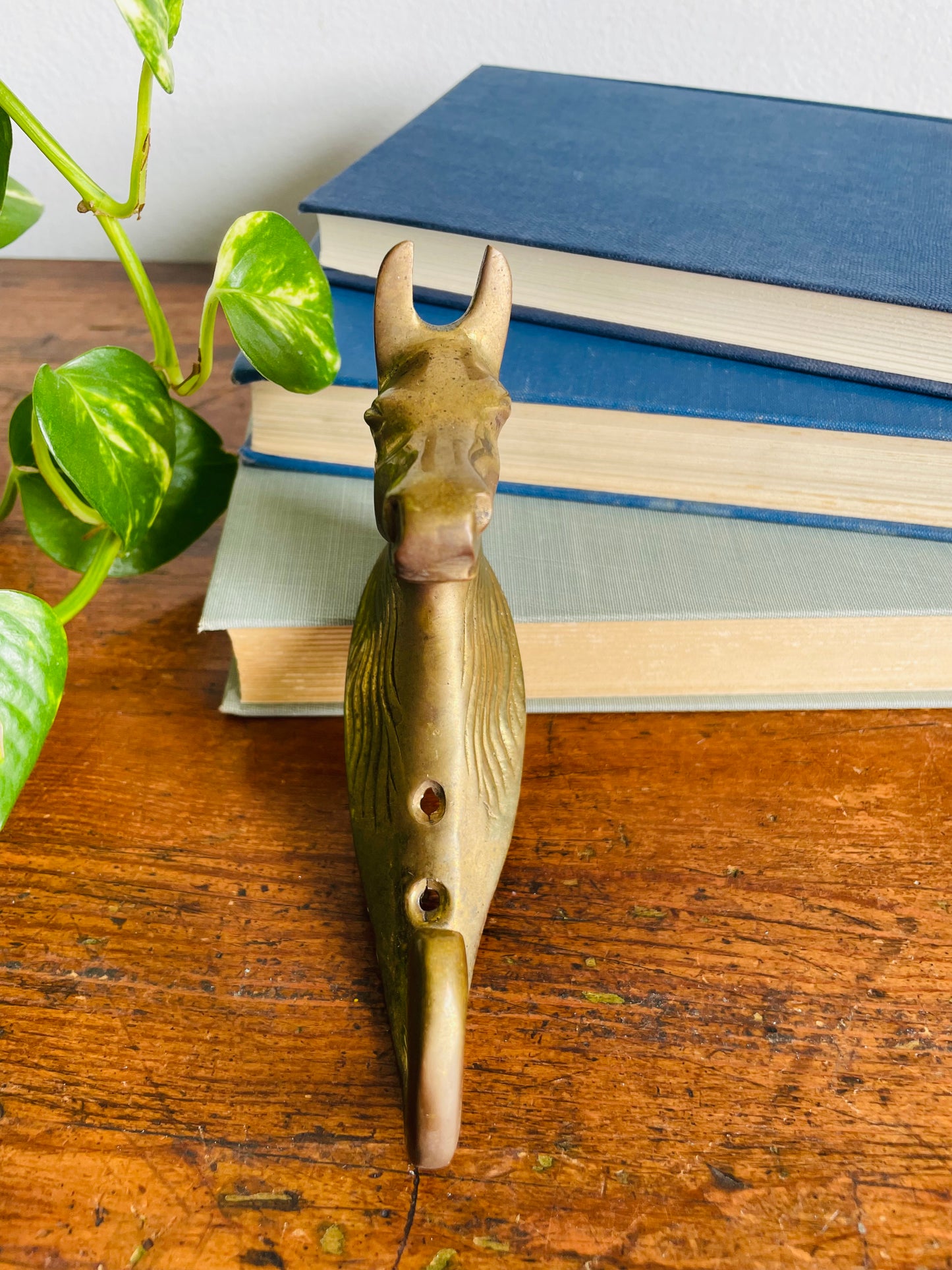 Vintage Solid Brass Horse Head Wall Hanging Hook - Made in India