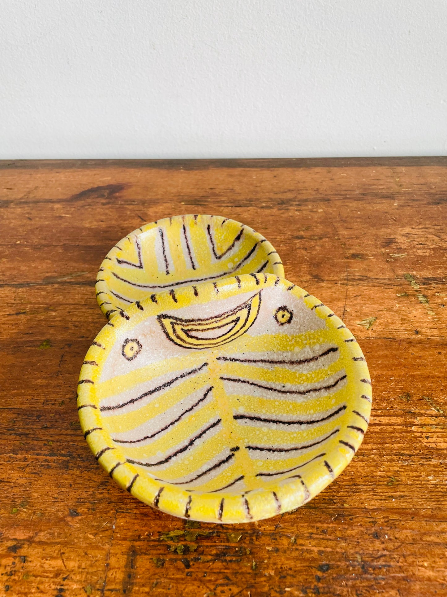 Vintage Mid-Century 1950s Guido Gambone (1909-1969) Ceramic Pottery Divided Bowl Double Dish - La Terrena, Florence - Made in Italy - Donkey Mark - Signed - Modern Abstract Style