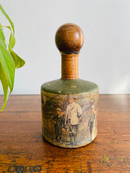 Fausto Conturi Florentine Leather Wrapped Decanter Bottle with Golfer Design - Made in Italy