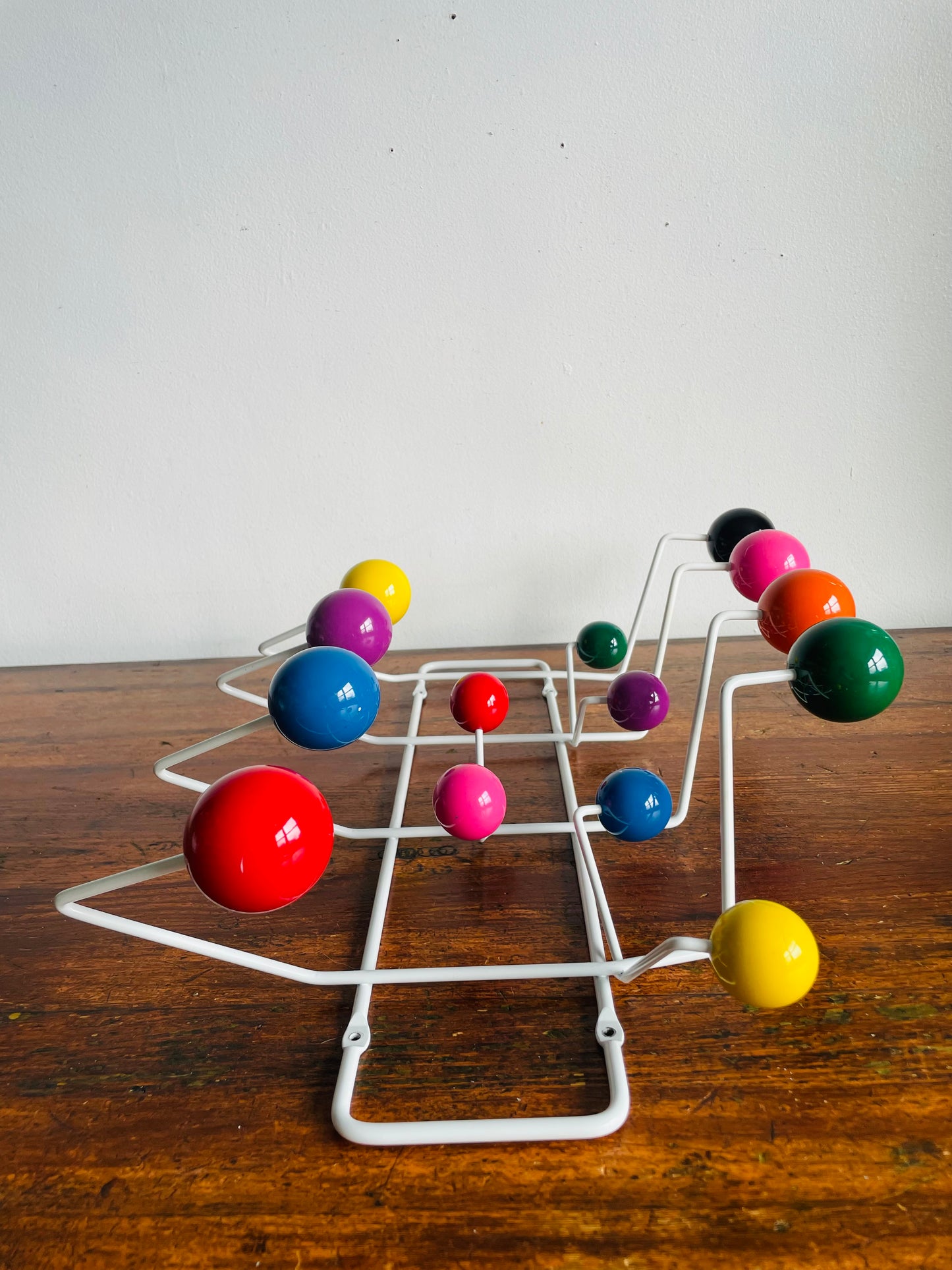 Vintage-Inspired Metal Hang It All Wall Hook Rack - Herman Miller Eames Style Replica Reproduction - Brightly Coloured Gumball Hooks