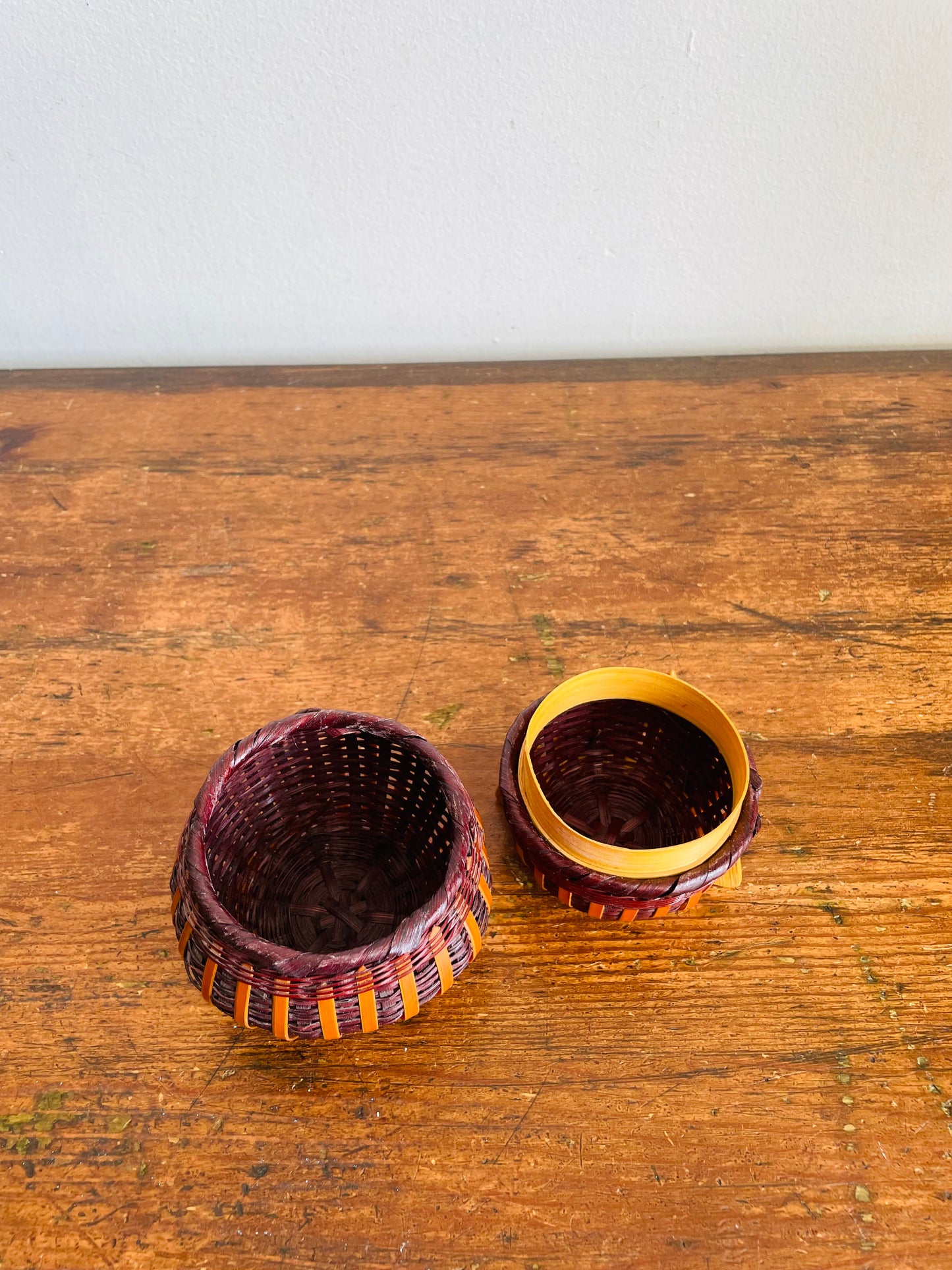 Vintage Mid-Century Modern Woven Wicker Wood Owl Basket Box Container with Lid