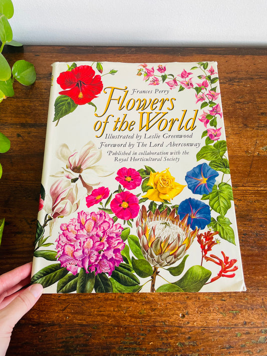 Vintage Frances Perry Flowers of the World Large Hardcover Coffee Table Book with Gorgeous Floral Illustrations (1972)
