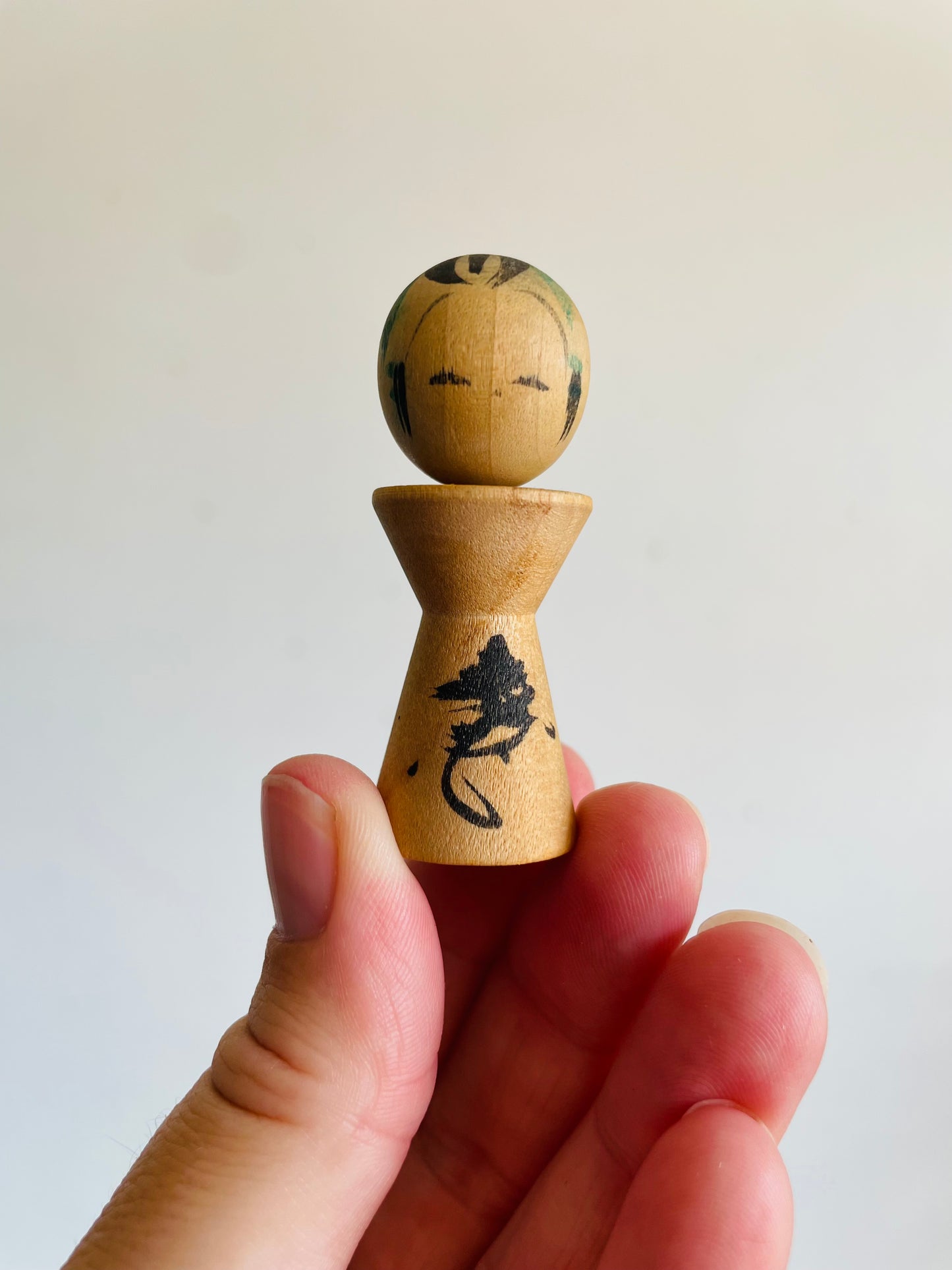Vintage 2.25" Tall Japanese Wooden Kokeshi Doll - Miniature Baby Child Size