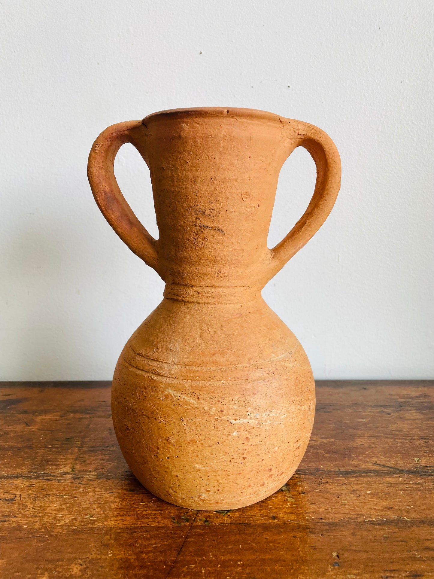 Vintage Rustic Earthenware Terracotta Clay Pitcher Jug Amphora Vase with Two Handles