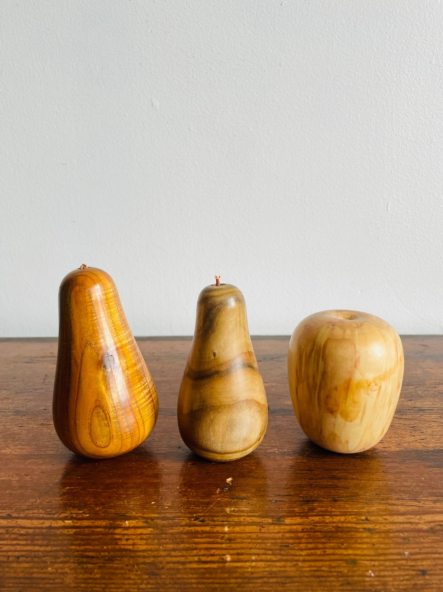 Trio of Smooth Carved Wood Fruit with Marbled Look - Set of 3
