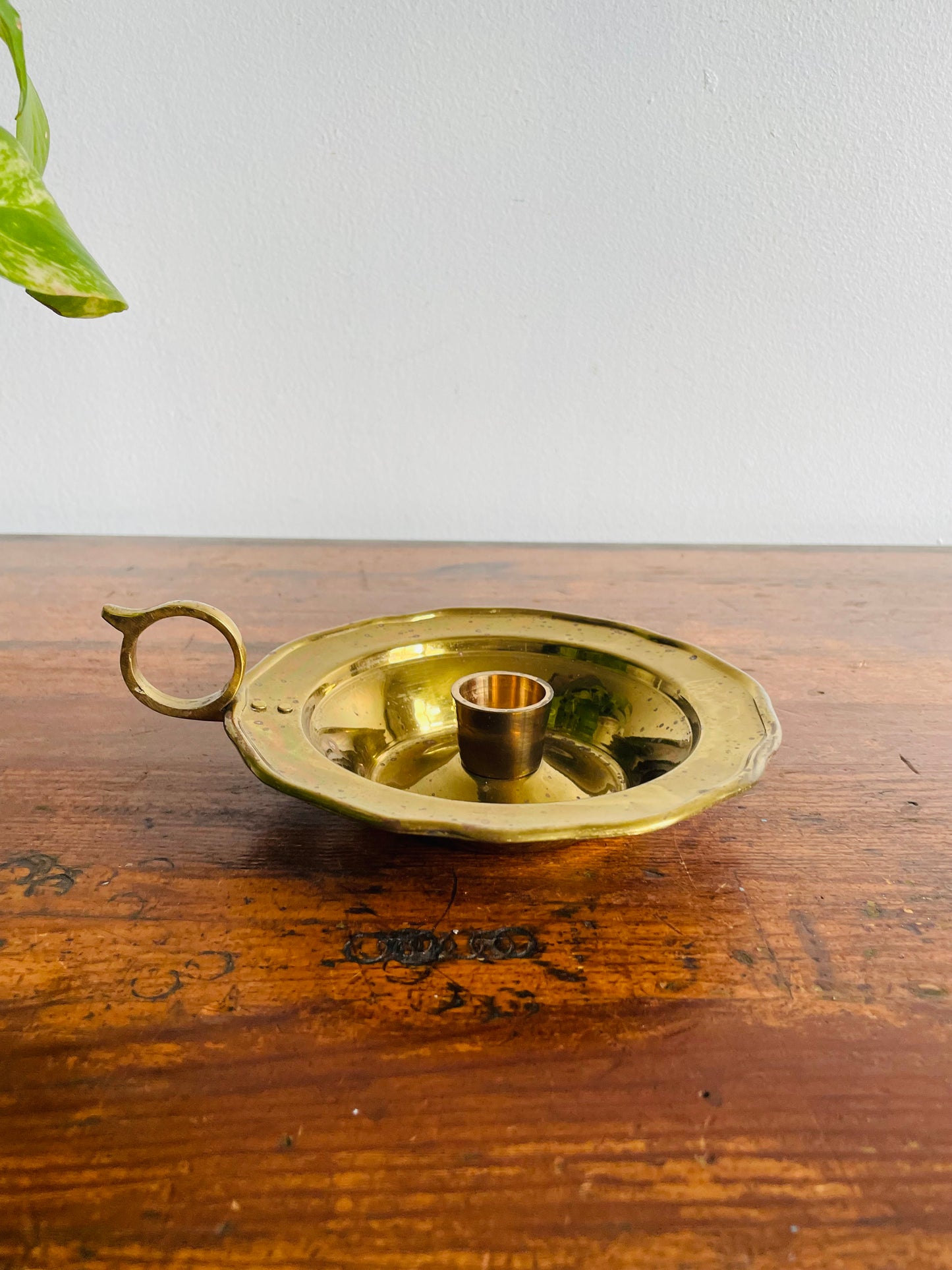 Brass Chamberstick Candle Holder with Dish - Made in India