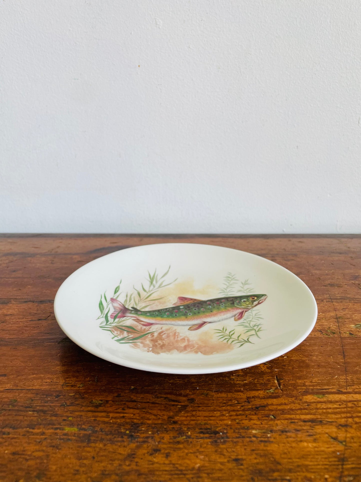 Vintage Burleigh Ironstone Trout Fish 7" Side Dish Plate - Staffordshire England - Includes Optional Wall Plate Hanger