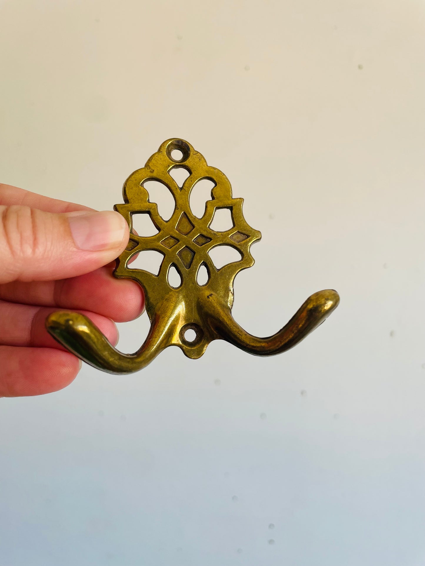 Vintage Solid Brass Wall Hanging Hook with Two Hook Hangers