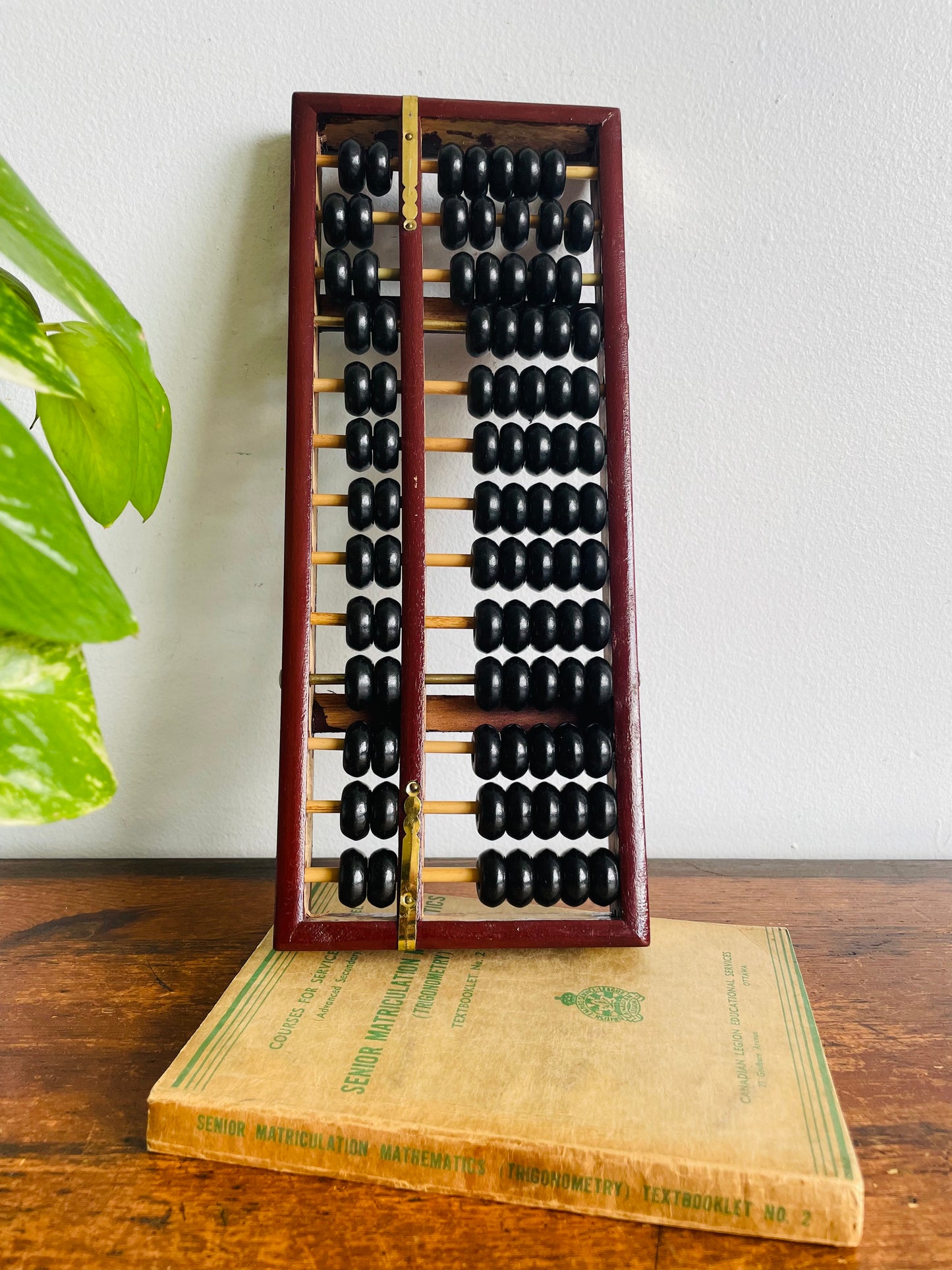 Wood Abacus Counting Beads with Frame & Brass Hardware