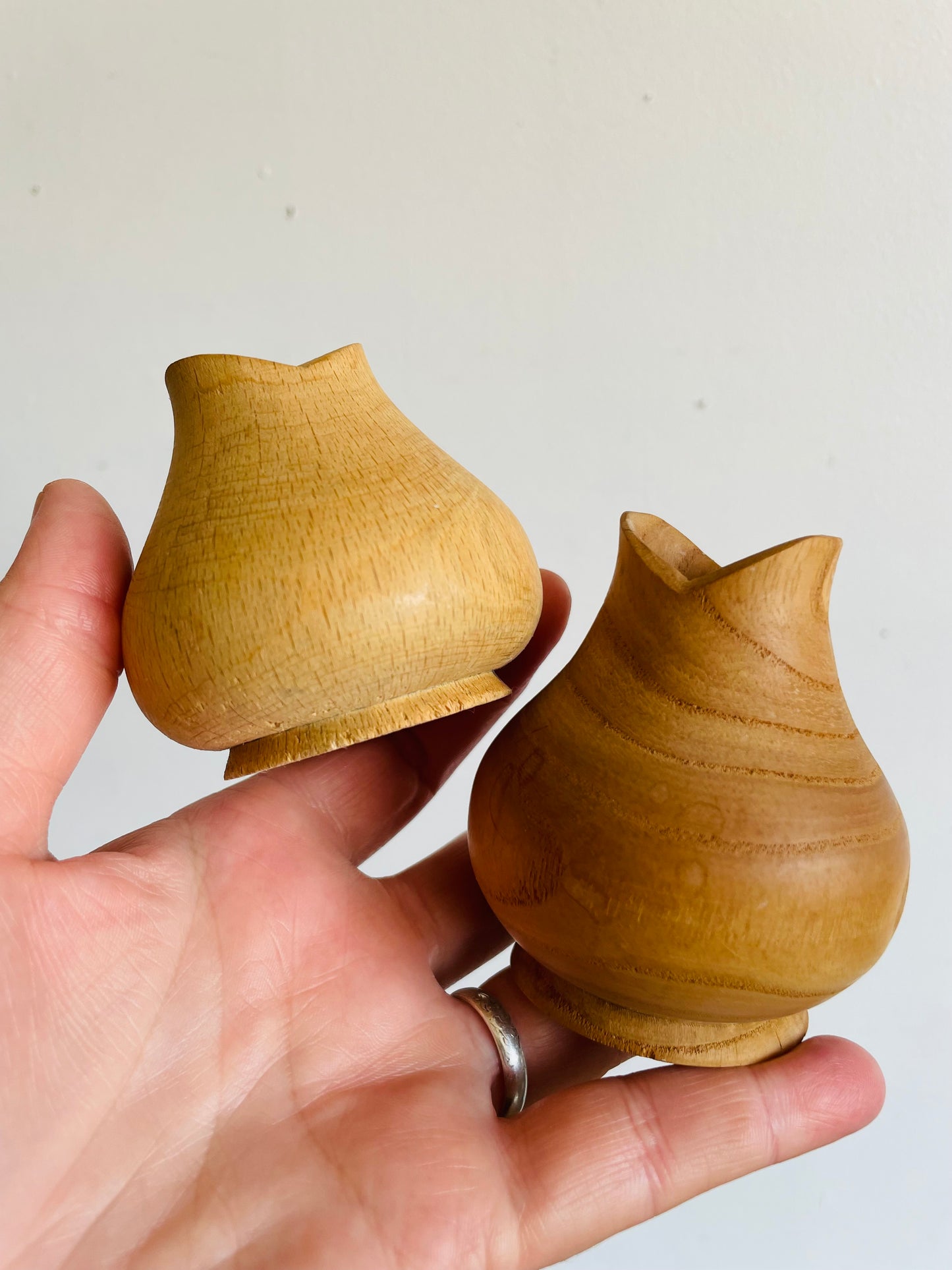 Handmade Wood-Turned Tulip Mouthed Candle Holders or Bud Vases - Artist Signed - Set of 3