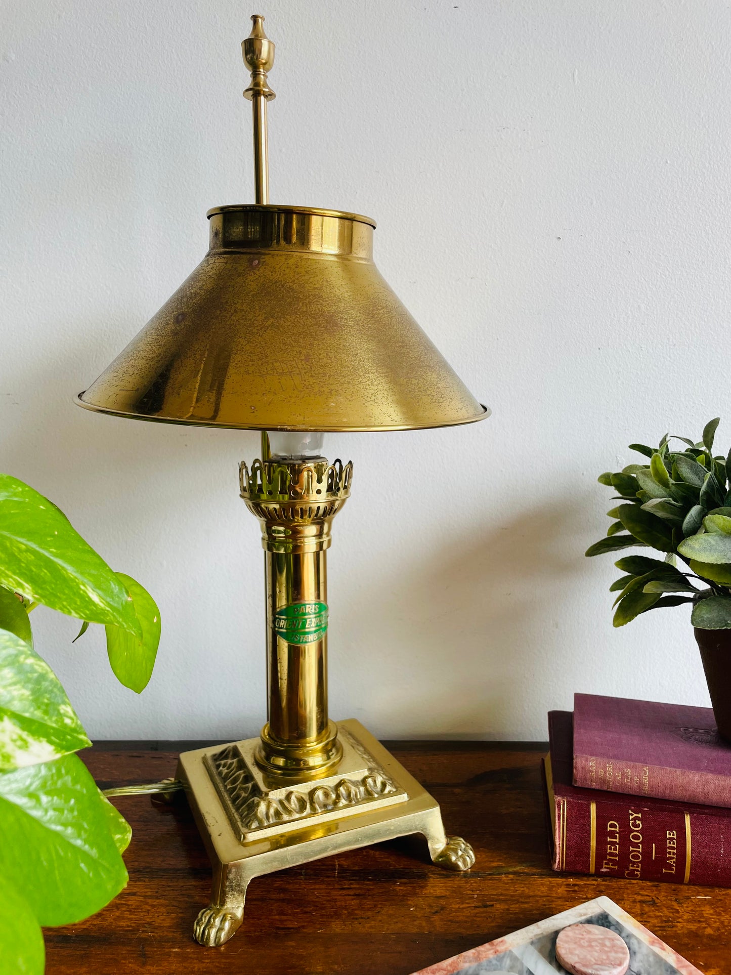 Solid Brass Orient Express Paris-Istanbul Table Lamp - Shade Can Adjust to Preferred Height