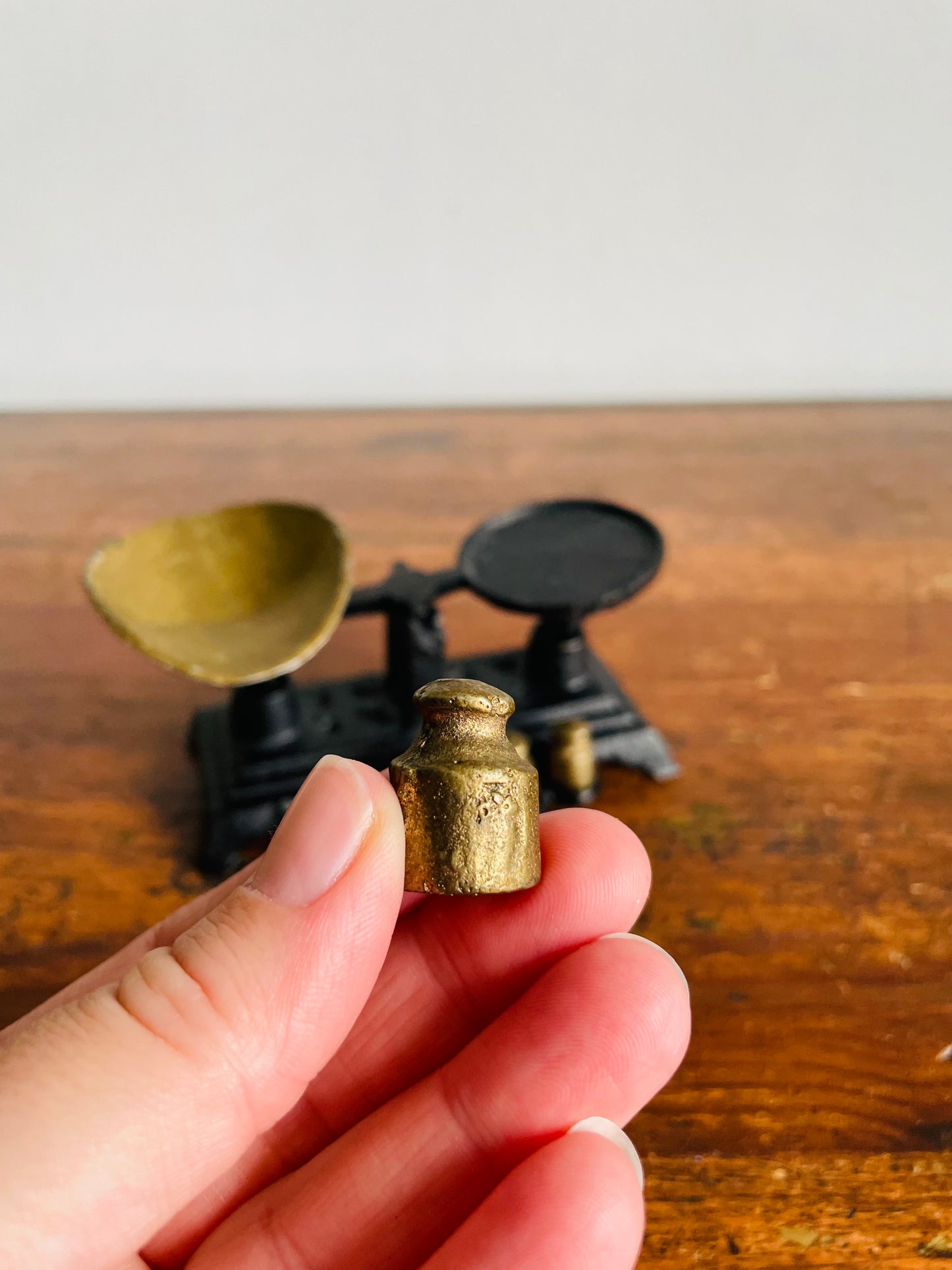 Vintage Solid & Heavy Miniature Cast Iron Balance Scale with Weights