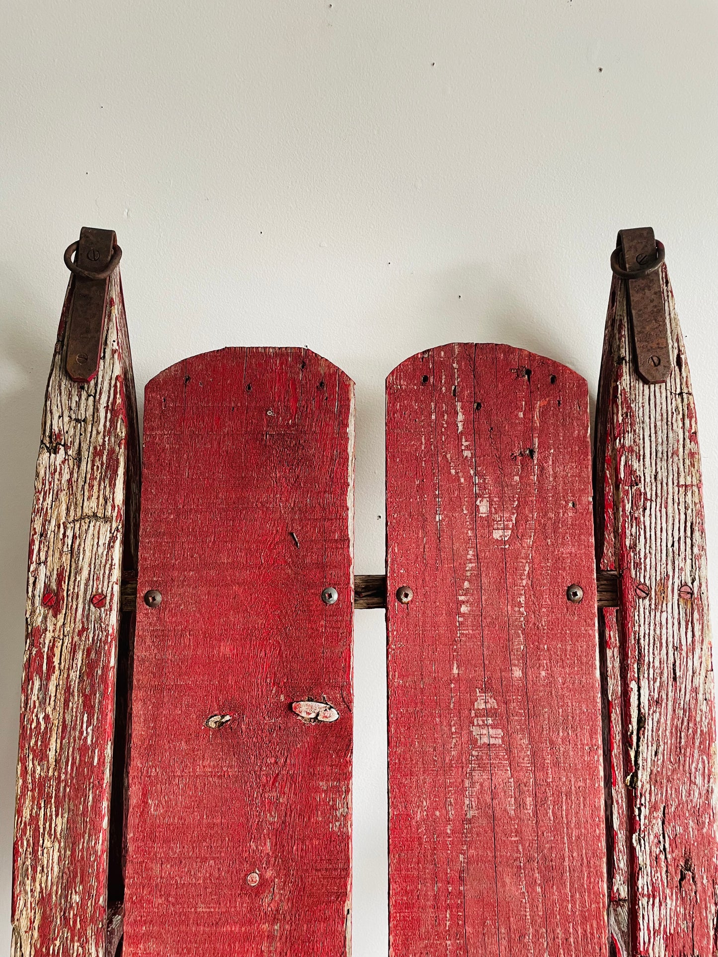 Vintage Rustic & Weathered Chippy Red Sled with Metal Runners & Hardware - Makes Great Porch Decor!