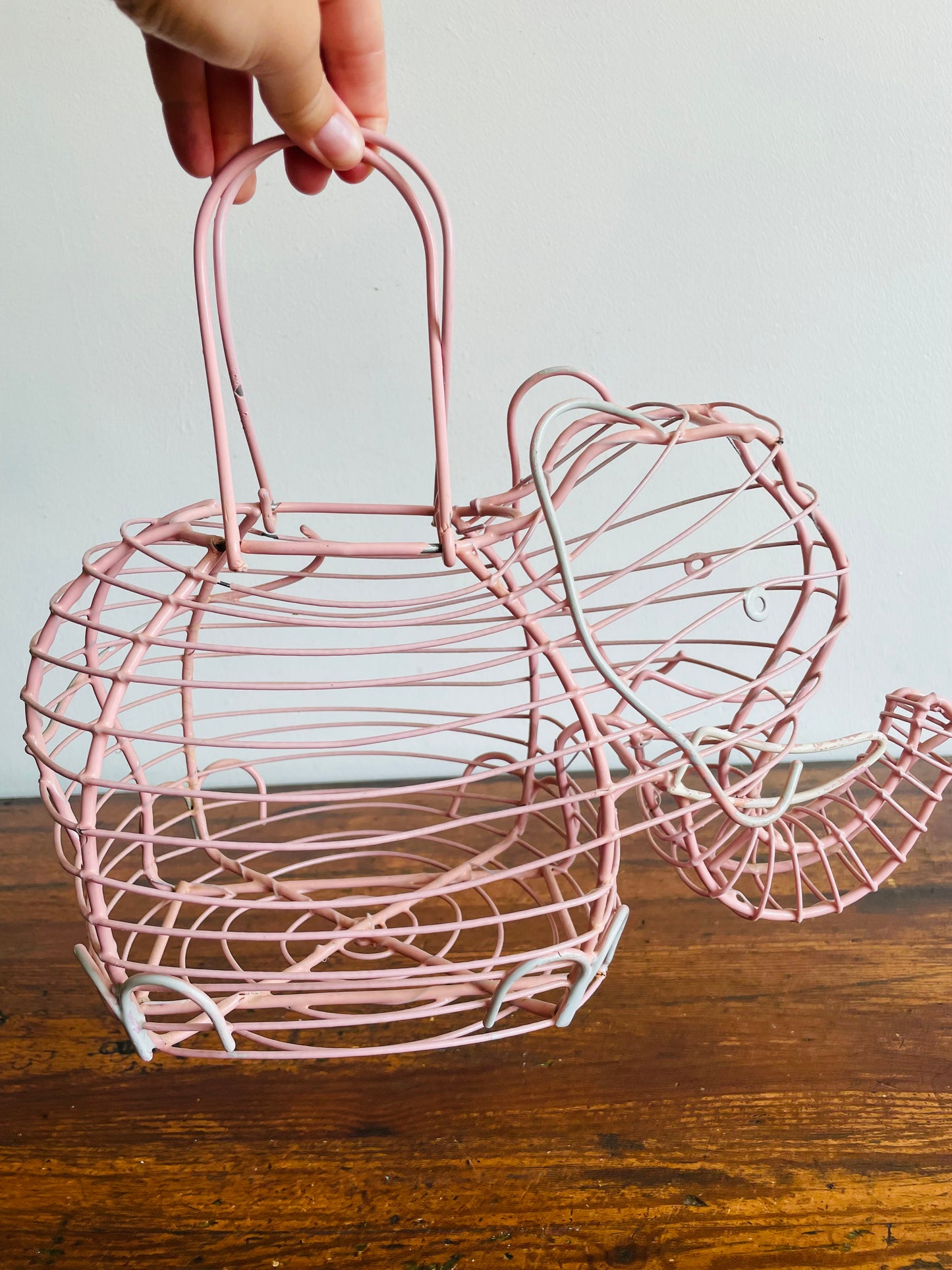 Pink Metal Elephant Egg Basket - Great for Eggs, Fruit, Vegetables, Plant, or Easter!