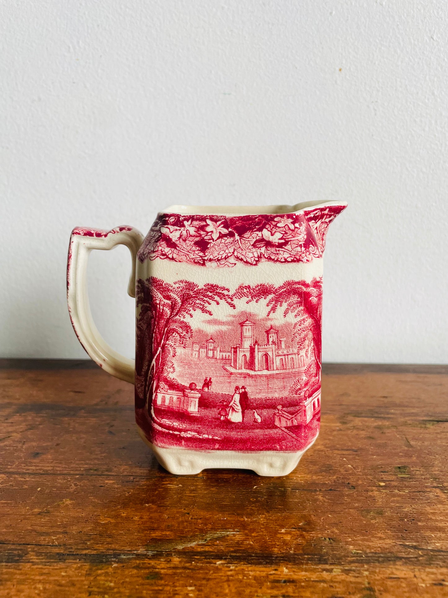 Vintage Mason's Vista Pink Transferware Ironstone Creamer Pitcher Jug - Made in England