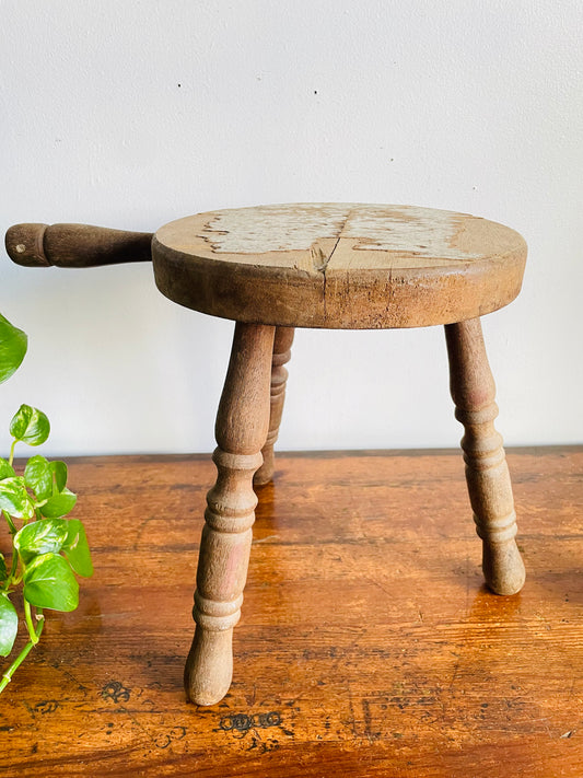 Vintage Chippy Wood Milking Stool - Rustic Farmhouse Decor