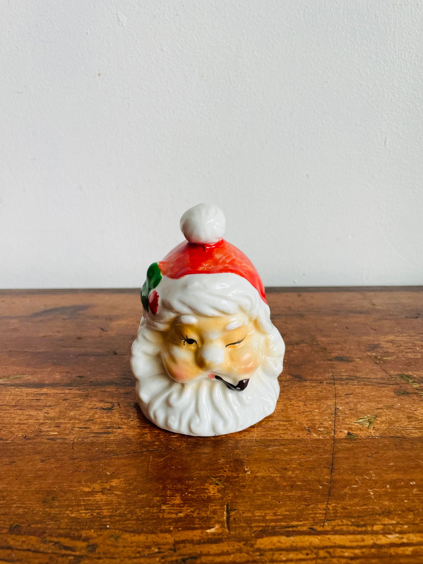 Vintage Giftcraft Taiwan Ceramic Winking Santa Claus with Pipe Figurine