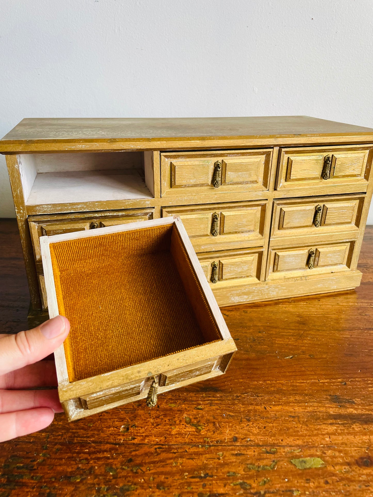 Large Wood Jewellery Box Shaped Like a Dresser with Felt Lined Drawers & Brass Pull Handles - Also Great for Office Supplies, Beads, Crafting, Etc.