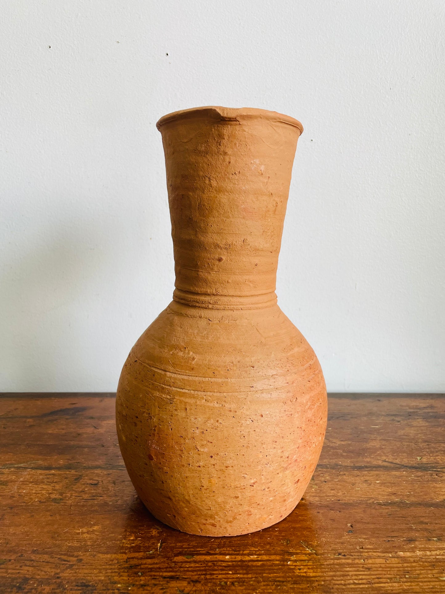 Vintage Rustic Earthenware Terracotta Clay Pitcher Jug Vase with Handle