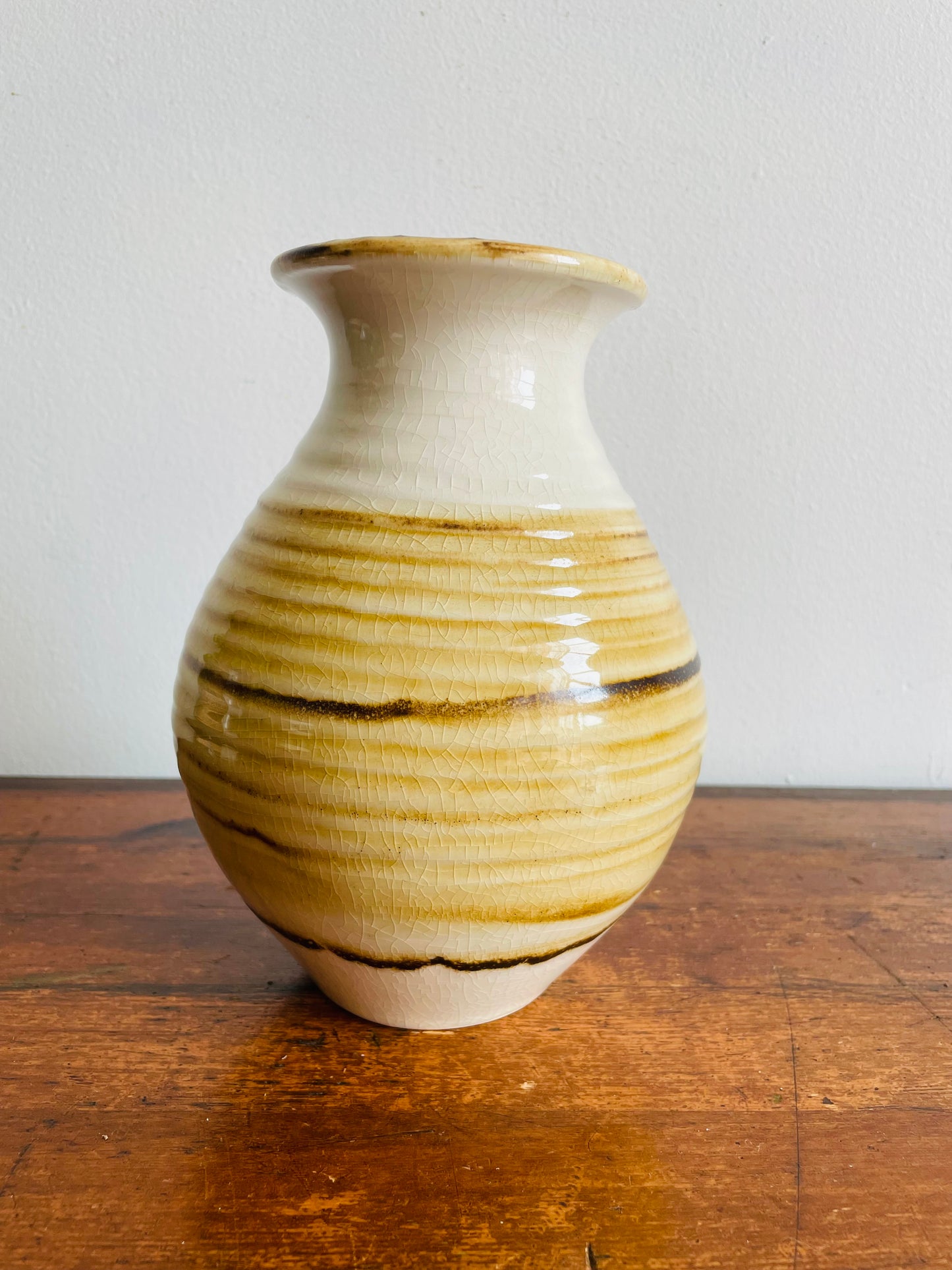 Studio Pottery Vase in Neutral Shades of Tan, Cream & Brown